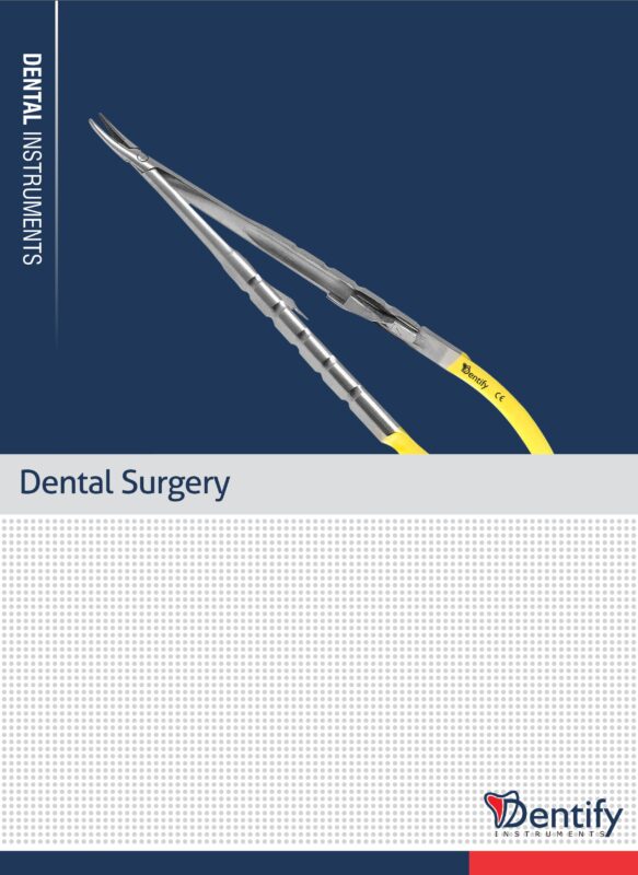 Dental surgery tools, including forceps and a surgical instrument with a yellow handle