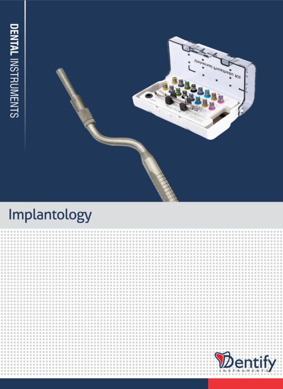 Dental implantology instruments, including a surgical tool and a dental kit with multiple components