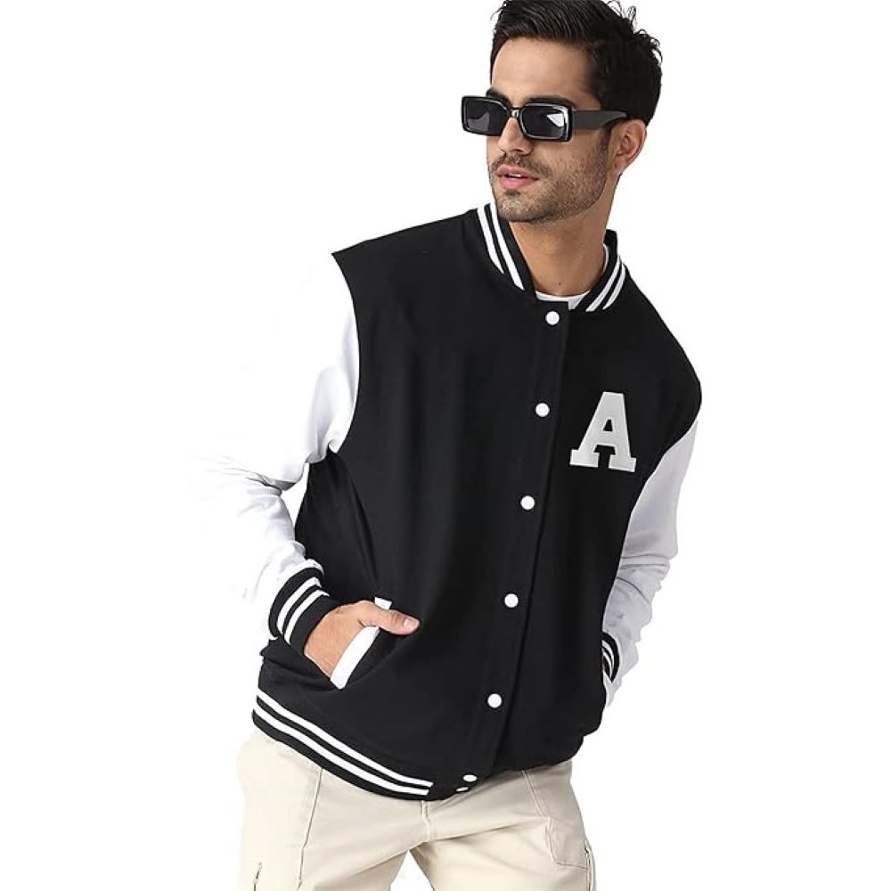 Men’s Streetwear Black and White Varsity Baseball Jacket