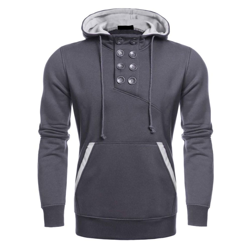 Dark Gray Men's Hooded Button Pullover Casual Fleece Hoodie